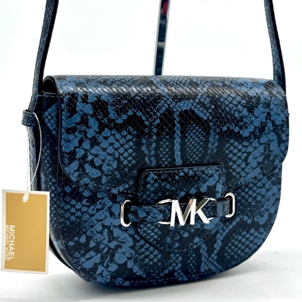 Michael Kors Small Reed Leather Saddle Crossbody Bag Denim Multi